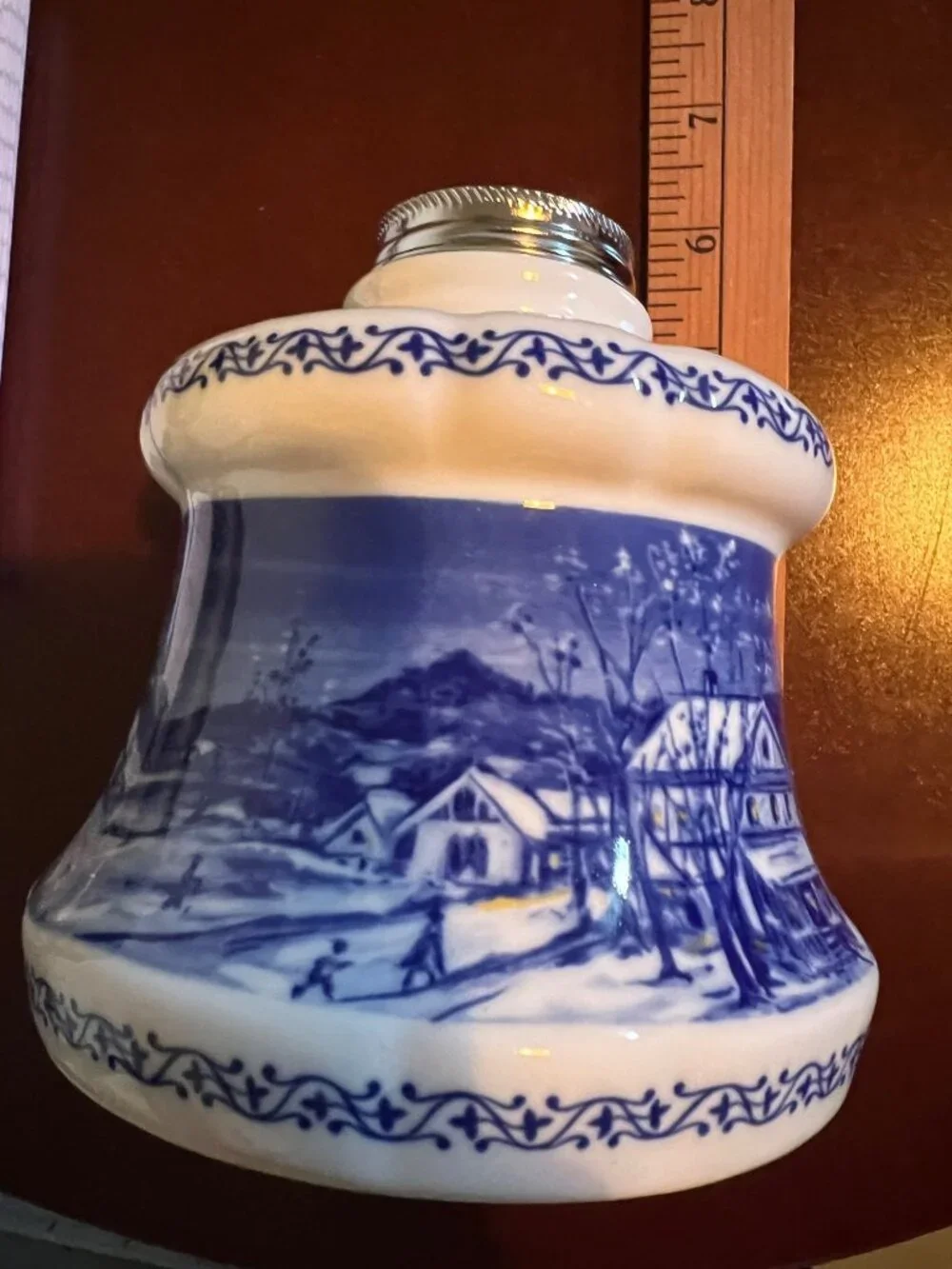 Porcelain Oil Base Lamp Base Vintage 1980 Blue Winters Eve Lamplight Farms Limit